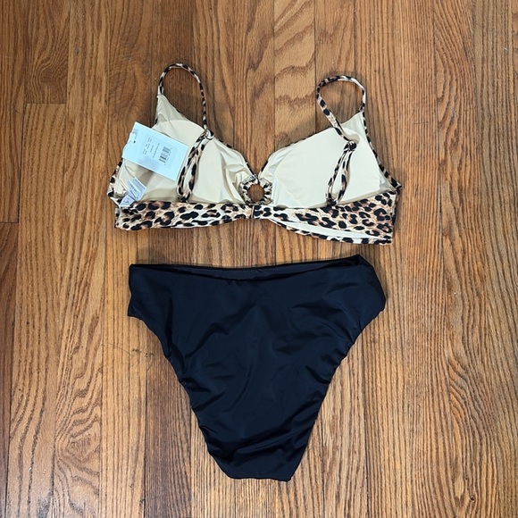 Andie Bikini Set Bonita Top 90s High Waisted Bottom Leopard Black M-DD NWT - Picture 12 of 13